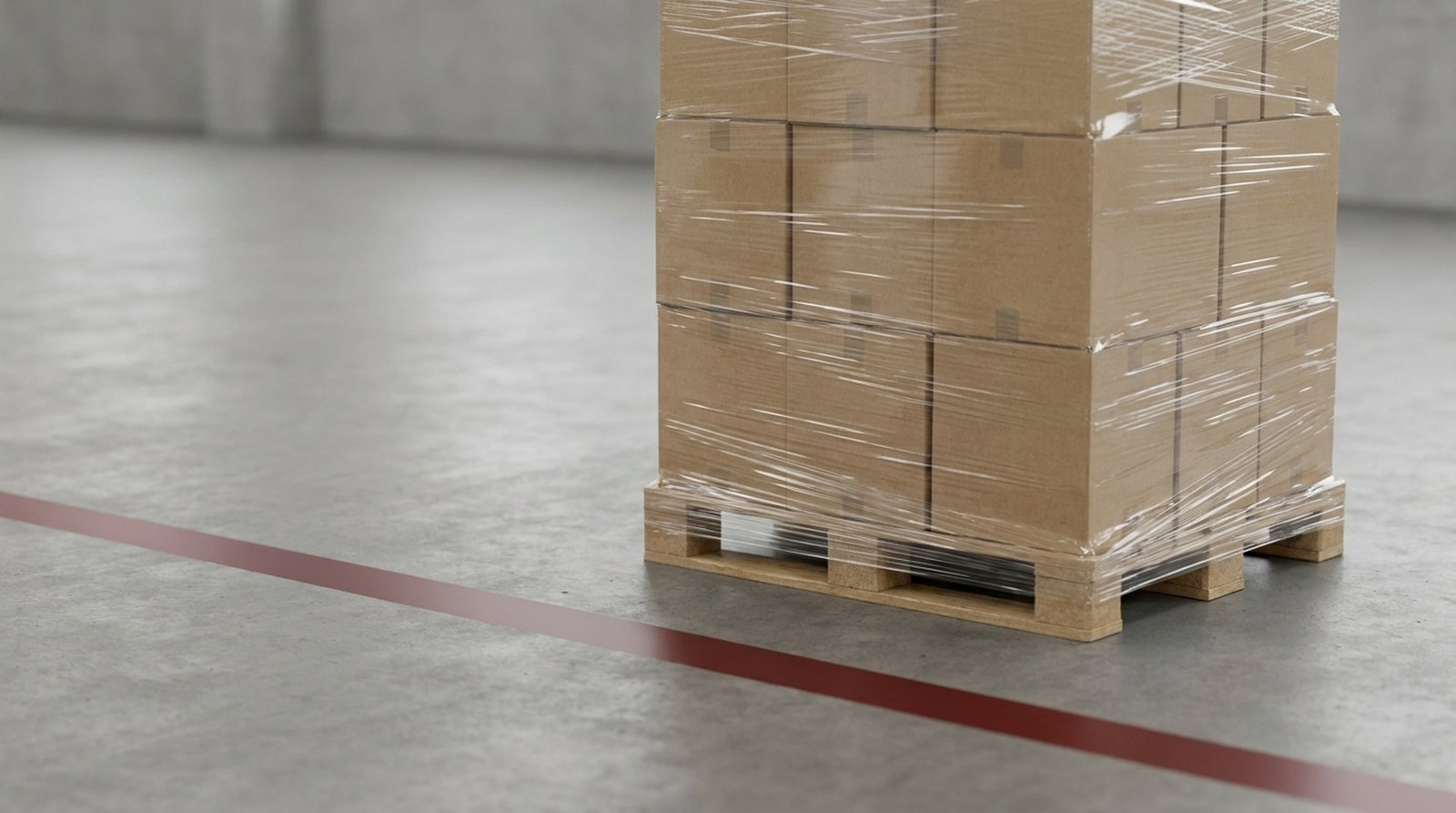 A wrapped pallet load leaving the floor